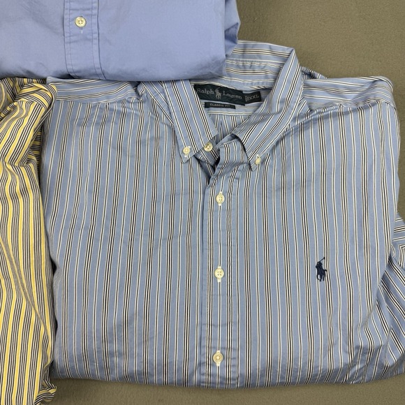 Lot of 3 Ralph Lauren Classic fit + Custom Mens XXL 2XL Blue Stripe Button Down - Picture 3 of 15